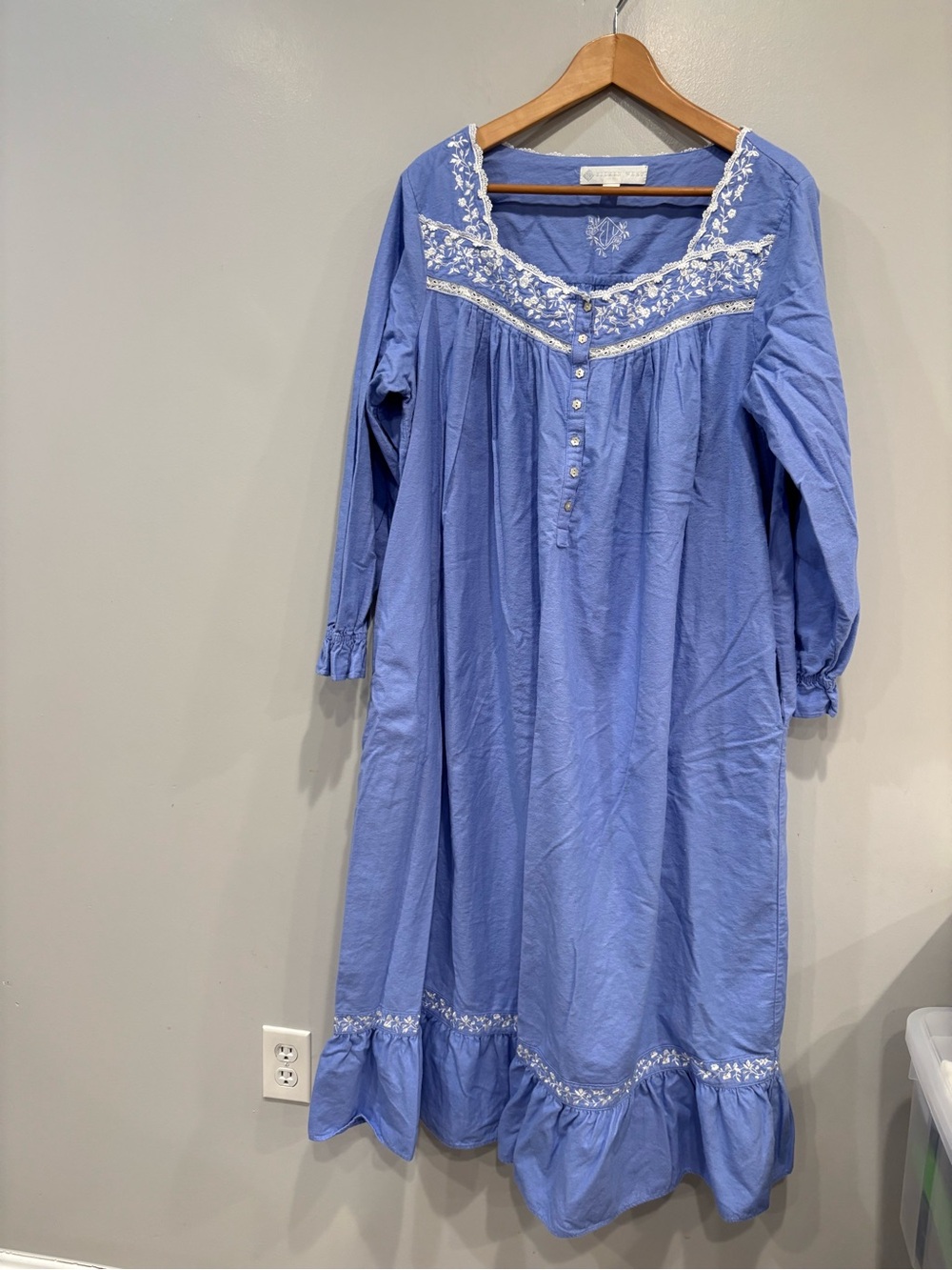 Eileen West Blue Embroidered Long Sleeve Nightdress cotton flannel